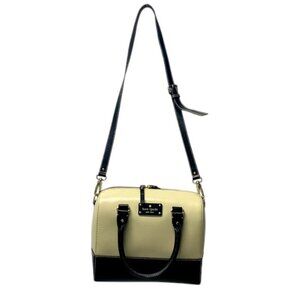 Kate‎ Spade New York Black Cream Leather Bowling Satchel Crossbody Handbag Purse